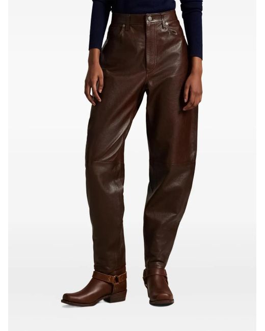 Polo Ralph Lauren Brown Leather High-waisted Trousers