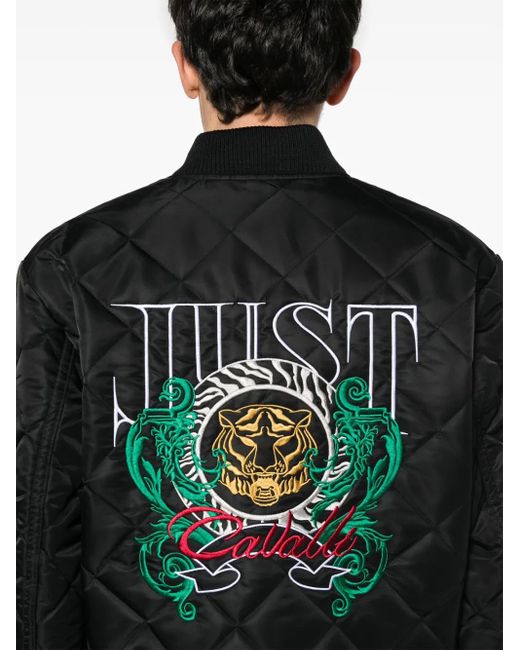 Just Cavalli Black Logo-Embroidered Bomber Jacket for men