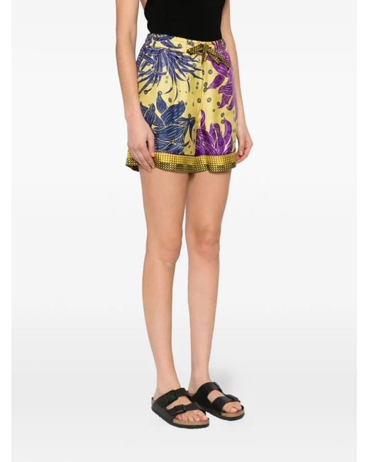 Pierre Louis Mascia Yellow Aloe Floral-Print Silk Shorts