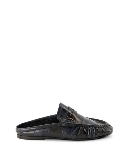 Saint Laurent Black Cassandre Eel-Leather Mules