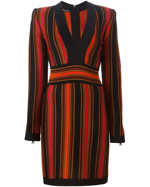 Balmain Red Striped Dress