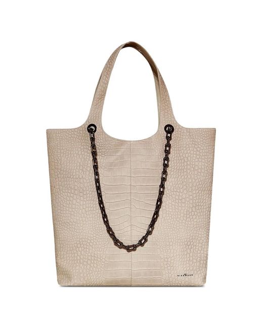 John Richmond Natural Chain-Detail Crocodile-Effect Tote Bag