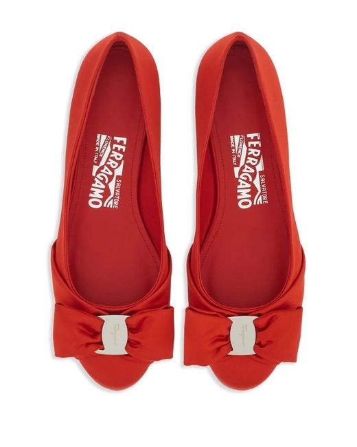 Ferragamo Red Vara Bow Ballet Flat