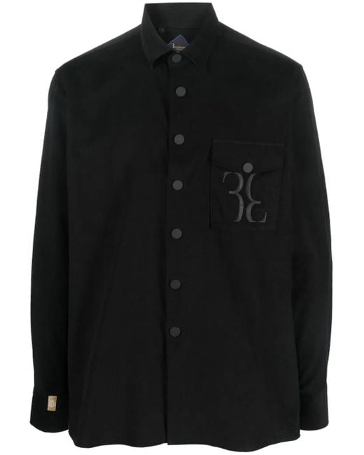 Billionaire Black Monogram-Embroidered Cotton-Corduroy Shirt for men