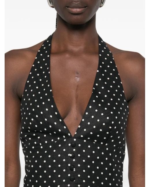 Faithfull The Brand Black Sofia Polka-Dot Playsuit