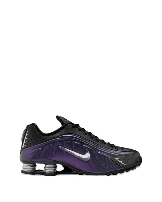Nike Blue Shox R4 Logo Perforated Sneakers