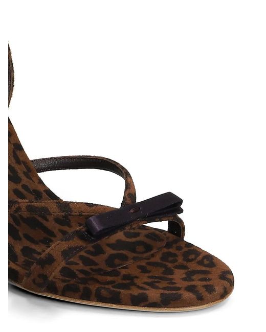 3Juin White Leopard-Print Bow-Detail Suede Heeled Sandals