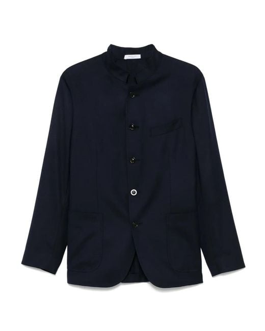 Boglioli Blue Band-Collar Blazer for men