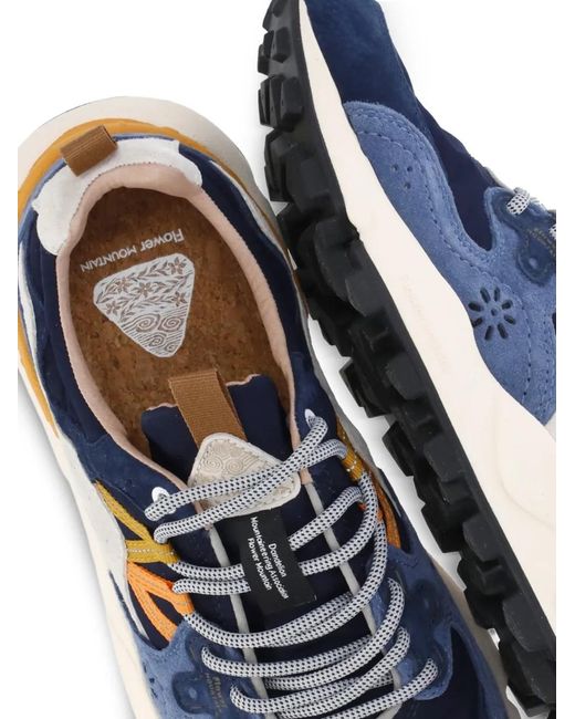 Flower Mountain Blue Yamano 3 Suede-Trimmed Sneakers for men