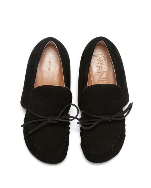 J.W. Anderson Black Suede Bow-Detail Heeled Loafers
