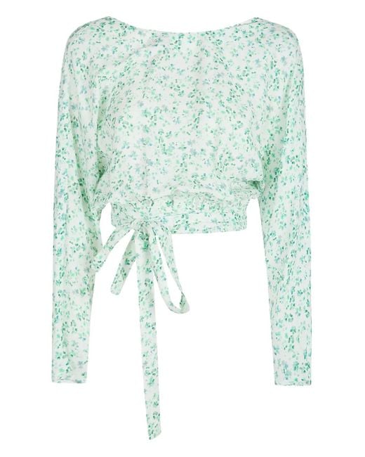 Mar De Margaritas Green Floral-Print Wrap Blouse