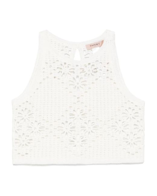 Twinset クロシェニット クロップドトップ White