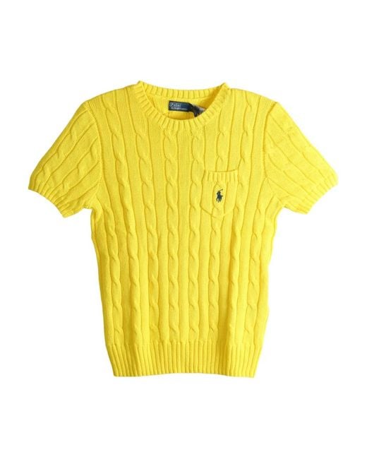 Polo Ralph Lauren Yellow Cable-Knit Chest-Pocket Top