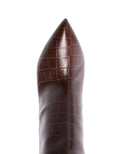 Paris Texas Brown 105 Mock Croc Leather Knee-High Boots