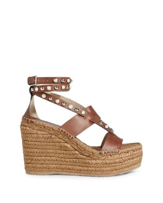 Jimmy Choo Brown Danica Studded Leather Espadrille Sandals
