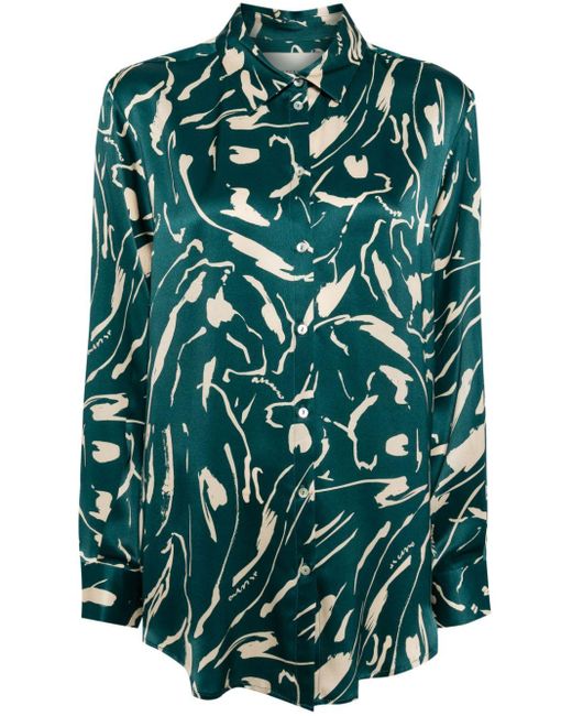 Asceno Green Abstract-print Silk Shirt