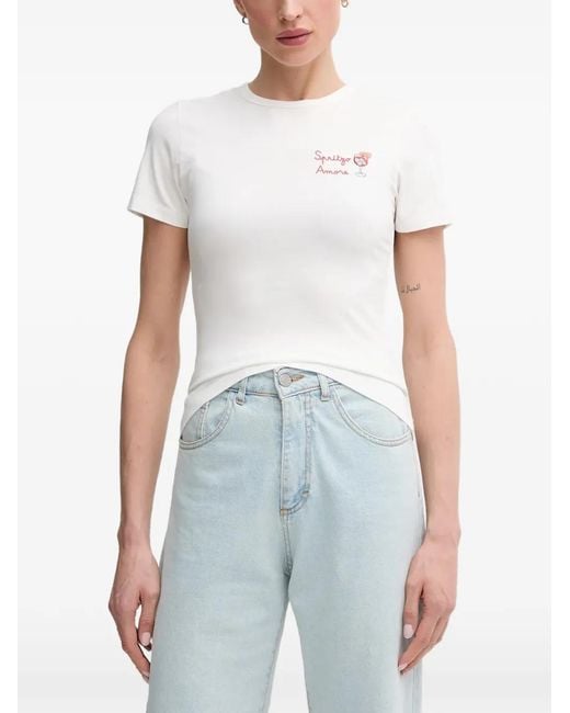 Mc2 Saint Barth White Embroidered T-Shirt