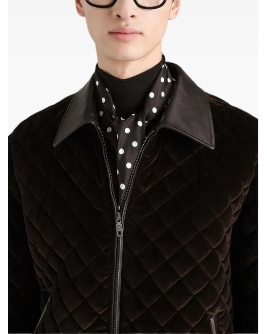 Dolce & Gabbana Black Quilted Velvet Bomber Jacket for men