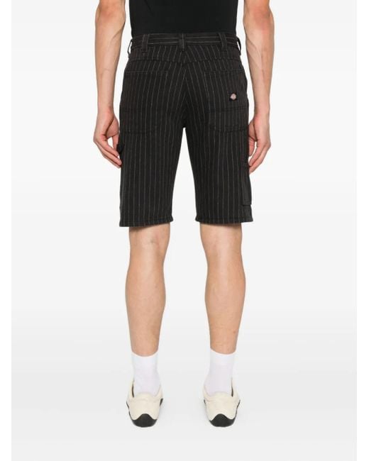 Dickies Black Service Carpenter Pinstripe Cotton Shorts for men