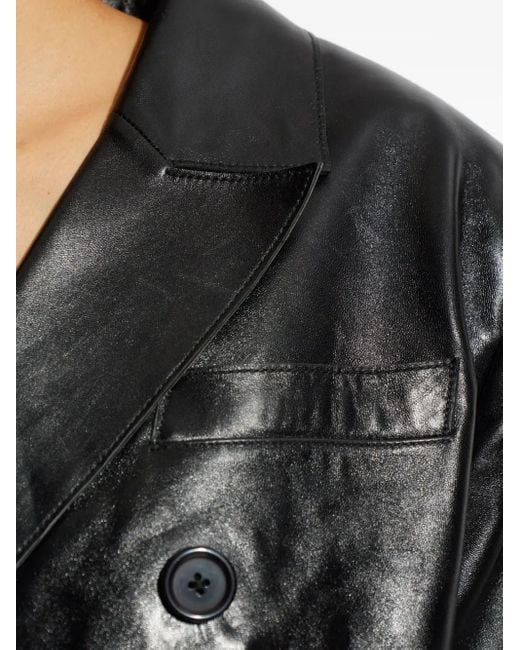 Stand Studio Black Doppelreihiger Ledermantel