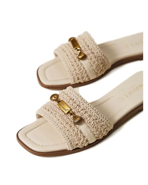 Twinset White Crochet Appliqué-Details Sandals