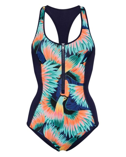 Duskii Blue Abstract-print Racerback Swimsuit