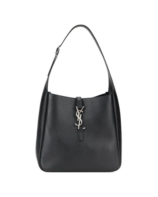 Saint Laurent Black Small Le 5 À 7 Supple Ysl Plaque Leather Tote Bag