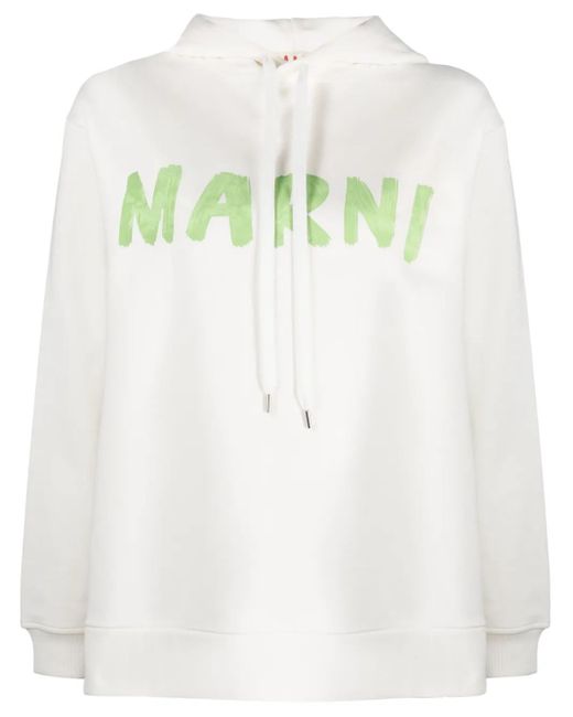 Marni White Logo-Print Cotton Hoodie