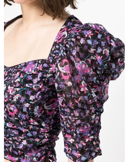 Isabel Marant Purple Galaor Puff-Sleeve Blouse