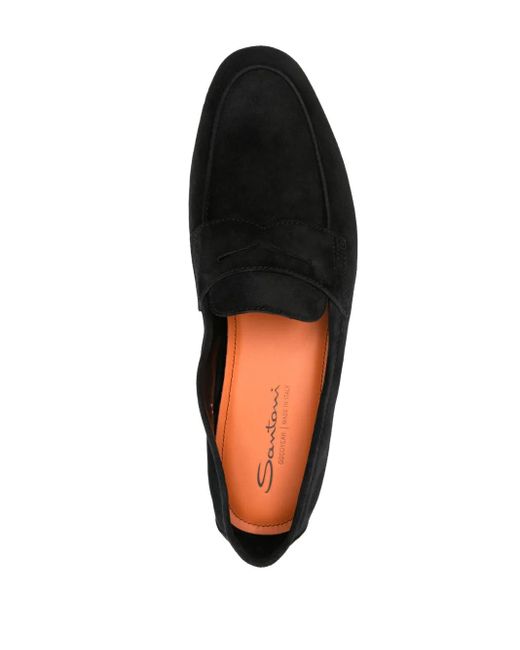 Santoni Black Carlo Suede Loafers for men