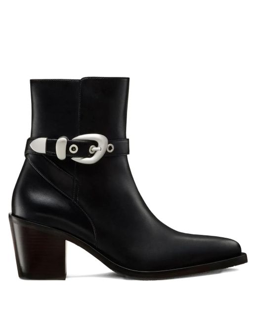 Stuart Weitzman Black Maven Buckle-Strap Pointed-Toe Boots
