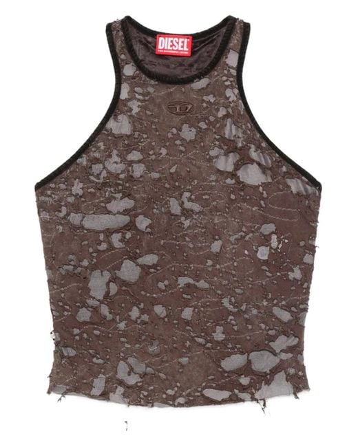 DIESEL Brown Mottled Sleeveless Top With Distressed Finish