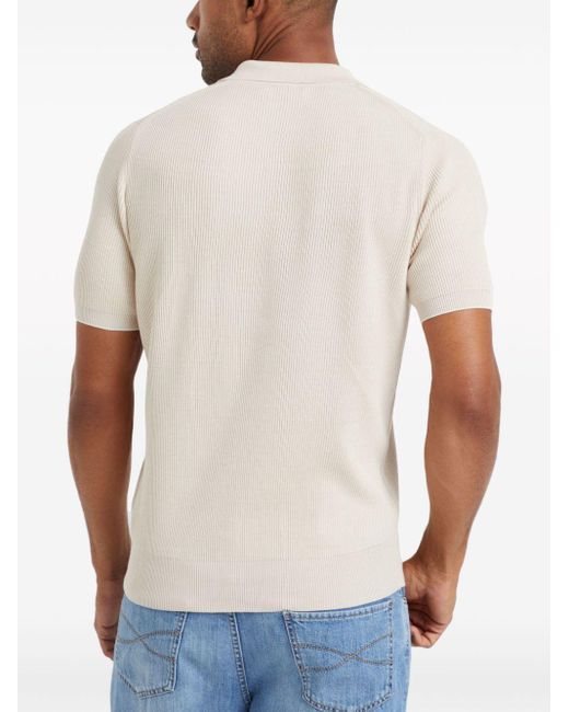 Brunello Cucinelli White Ribbed-knit Cotton Polo Shirt for men