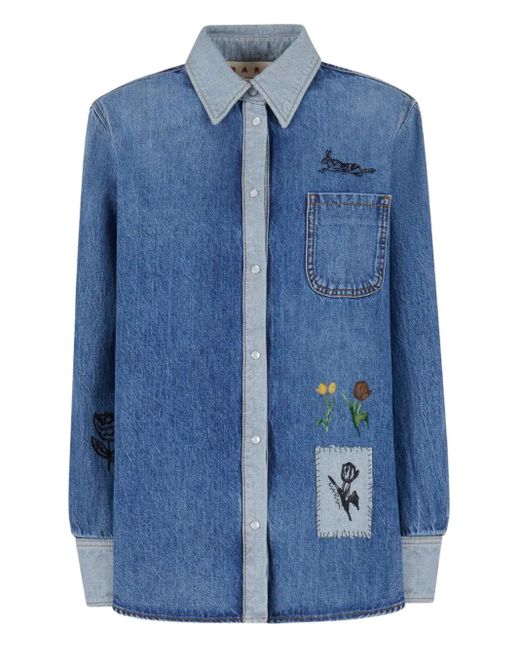 Marni Blue Jeanshemd Mit Stickerei