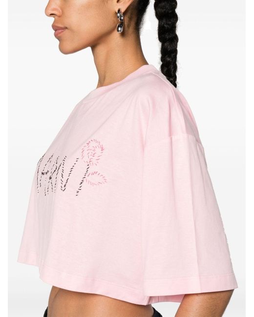 T-shirt crop con ricamo di Marni in Pink