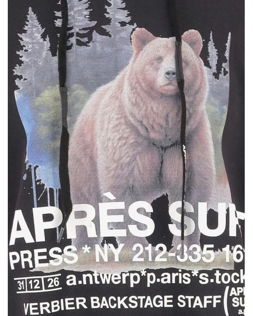 APRÈS SURF Gray Bear-Print Drawstring Hoodie for men