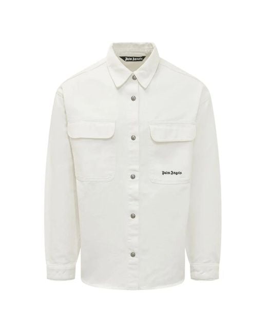 Palm Angels White Logo-Print Loose-Fit Shirt for men