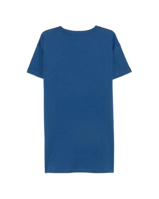 Emporio Armani Blue Logo-Embroidered T-Shirt Beach Dress