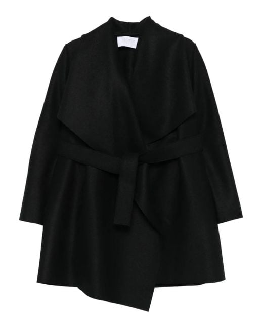 Harris Wharf London Black Wrap-Front Belted Coat