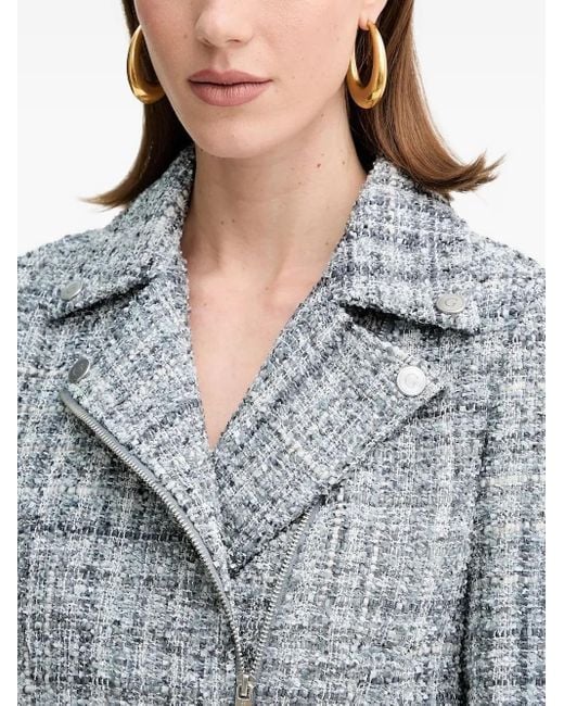 Guess Blue Notched Zip-Front Tweed Jacket