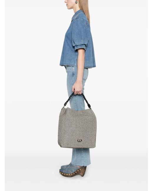 Twinset Gray Mesh-Effect Tote Bag