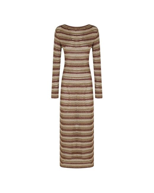 Mc2 Saint Barth Natural Robyn Open-Back Striped Midi Dress