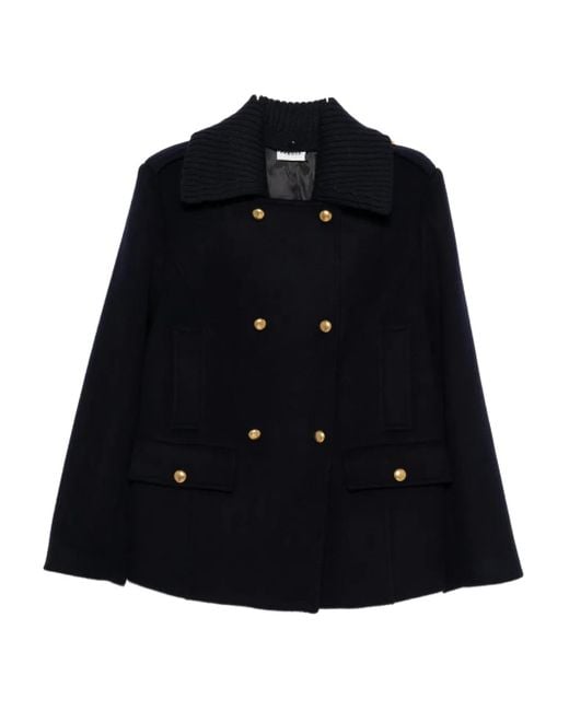 P.A.R.O.S.H. Blue Pure Wool Blazer With Button Accents And Ribbed Knit Collar