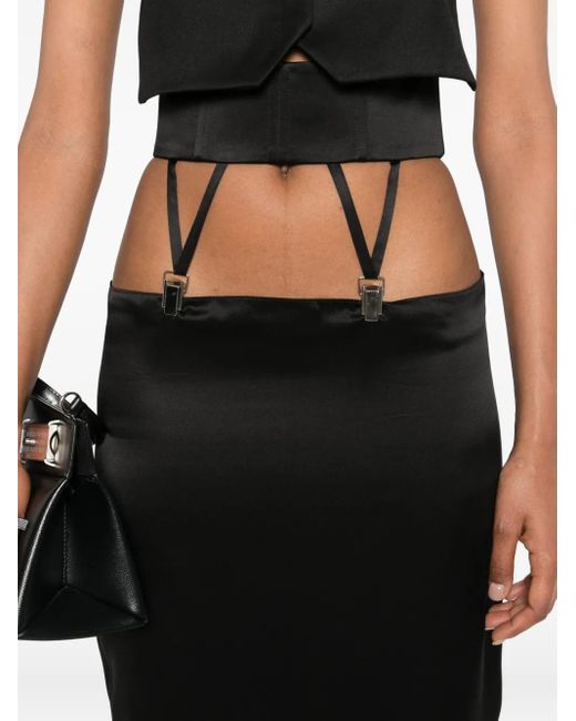 Vestiaire d'un Oiseau Libre Black Suspenders-Detail Silk Midi Skirt