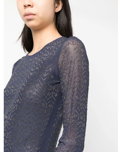 Patrizia Pepe Blue Crystal-Embellishment Semi-Sheer Dress