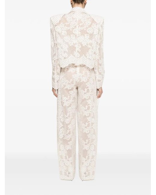 Nissa White Embellished Lace Blazer