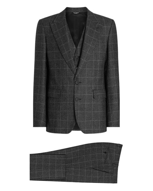 Dolce & Gabbana Black Check-Pattern Three-Piece Suit for men