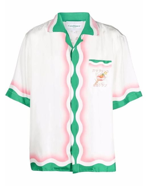 Casablanca Green Le Jeu De Ping Pong Printed Silk Shirt for men