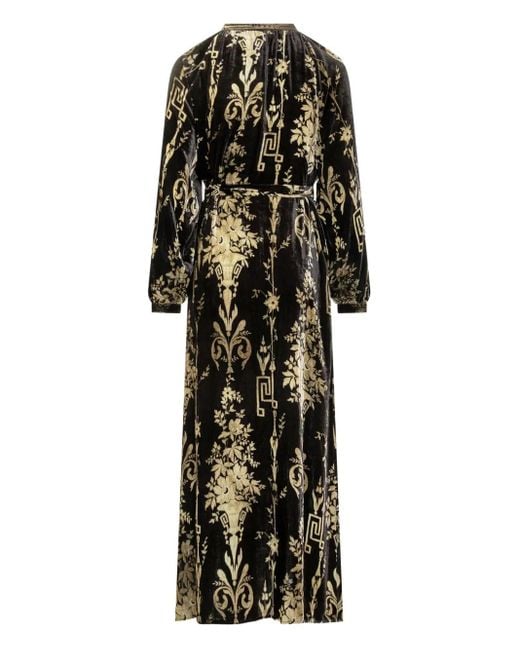 Pierre Louis Mascia Black Velvet Floral-Print Maxi Dress