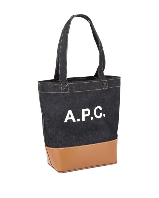 Shopper tote axel in denim e pelle con logo uomo di A.P.C. in Blue
